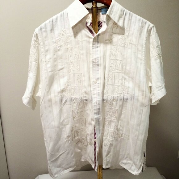 ENGLISH LAUNDRY LUXURY SHORT SLEEVE MEN'S SHIRT EMBROIDERED CREAM SIZE XL - Picture 1 of 8
